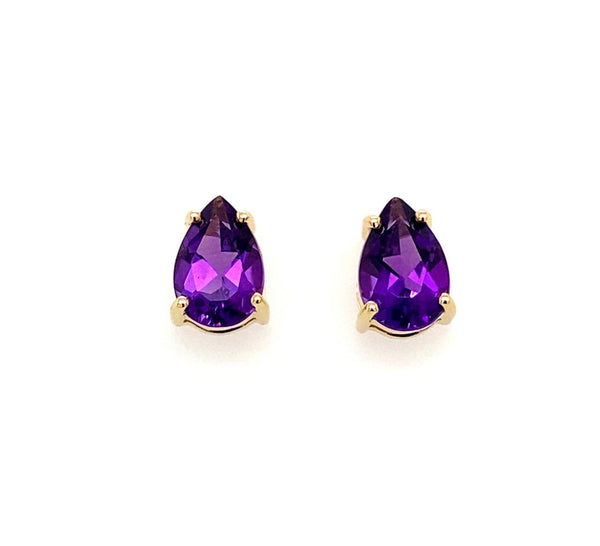 9ct Yellow Gold Pear Cut Amethyst Stud Earrings