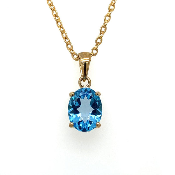 9ct Yellow Gold Oval Blue Topaz Pendant