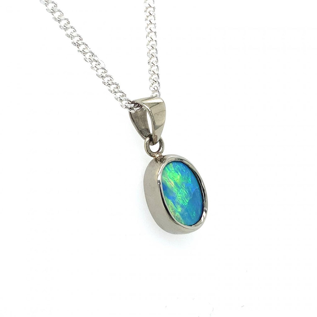 9ct White Gold Oval Opal Pendant