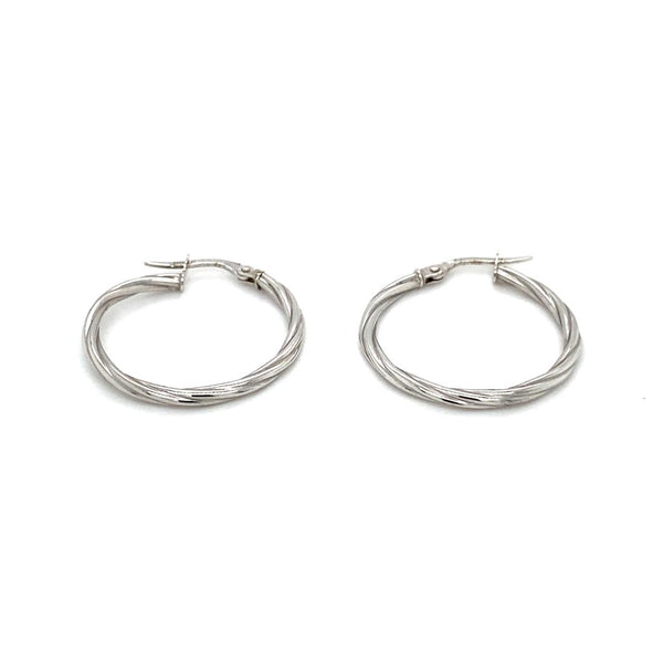 9ct White Gold 2mm Tube Twist Hoop Earrings