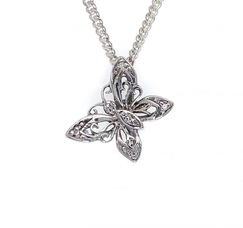 9ct White Gold Butterfly Diamond Pendant