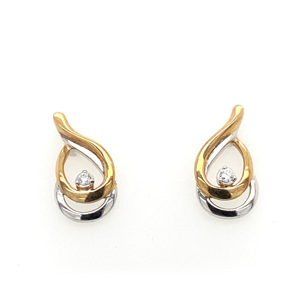 9ct 2tone Diamond Set Earrings 