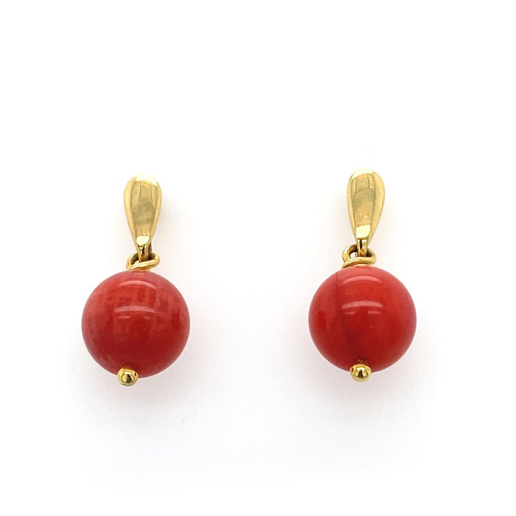 9ct Yellow Gold Red Coral Drop Earrings