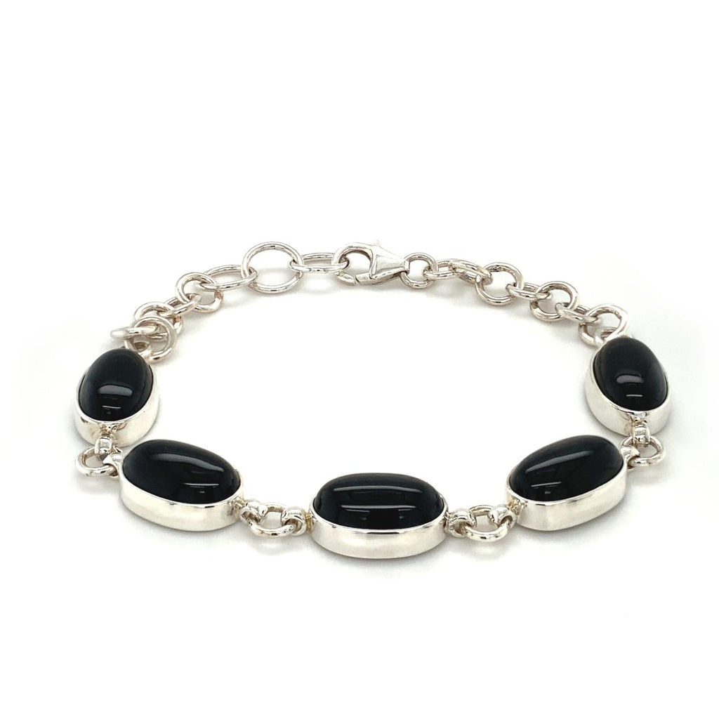 Sterling Silver Oval Onyx Bracelet