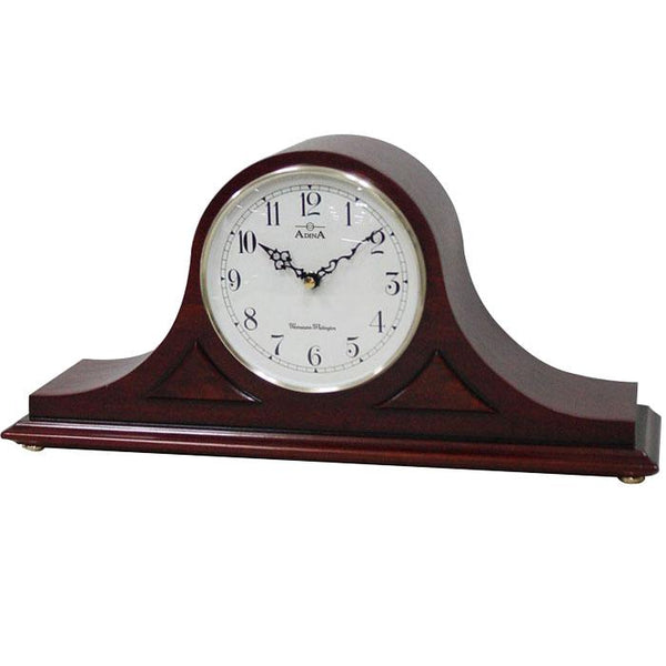 Dark Walnut timber Adina chiming mantle clock with large numbered white dial