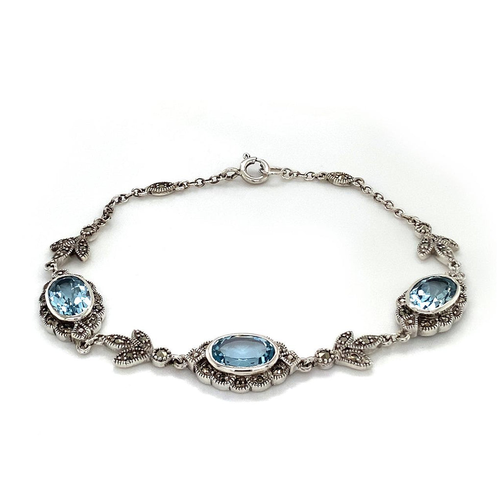 Sterling Silver Blue Topaz & Marcasite Bracelet
