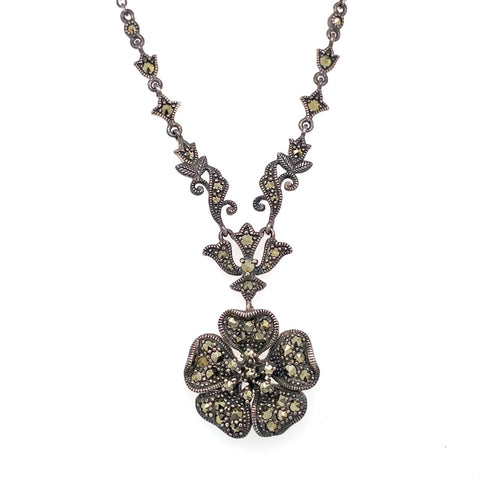 Sterling silver and Marcasite Flower Necklace 