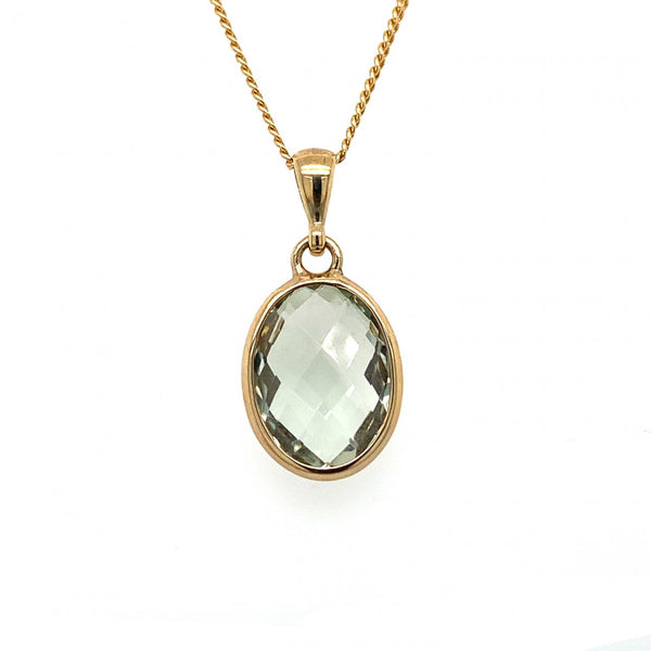 9ct Yellow Gold Checkerboard Green Amethyst Pendant