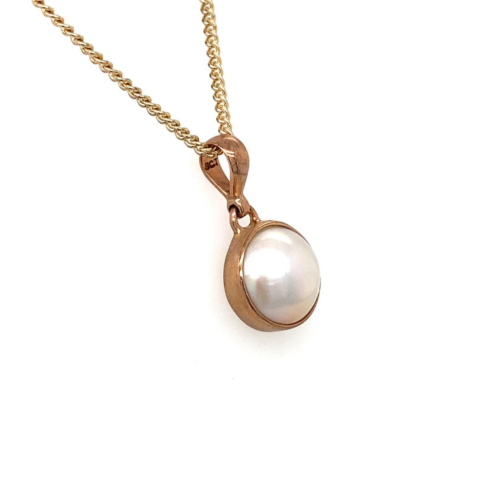 9ct Rose Gold White Freshwater Bezel Set Mabe Pearl Pendant