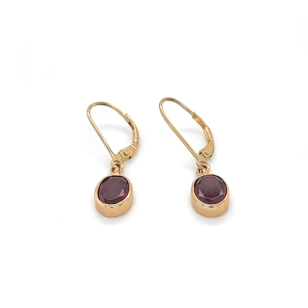 9ct Yellow Gold Bezel Set Garnet Stud Earrings 