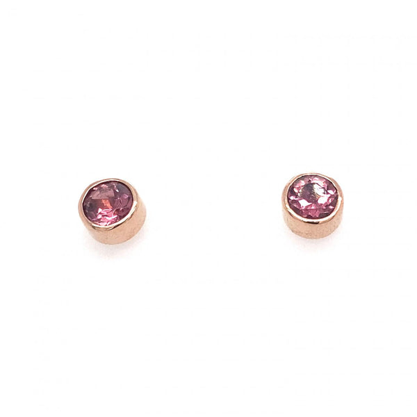 9ct Rose Gold Bezel Set Pink Tourmaline Stud Earrings