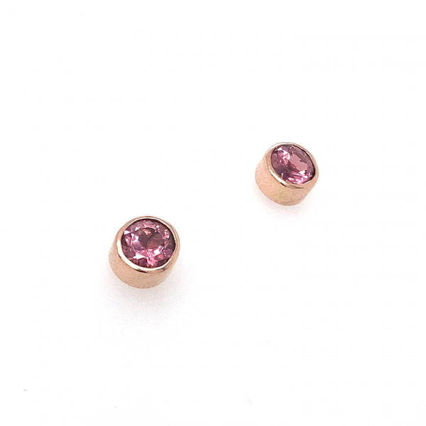 9ct Rose Gold Bezel Set Pink Tourmaline Stud Earrings