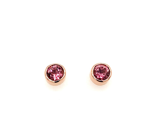 9ct Rose Gold Bezel Set Pink Tourmaline Stud Earrings