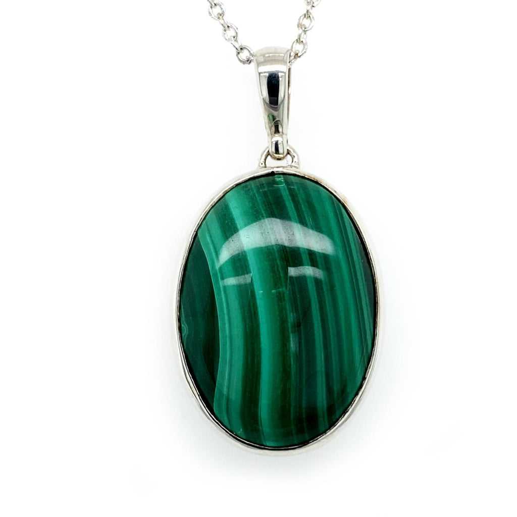 Sterling Silver Oval Malachite Pendant