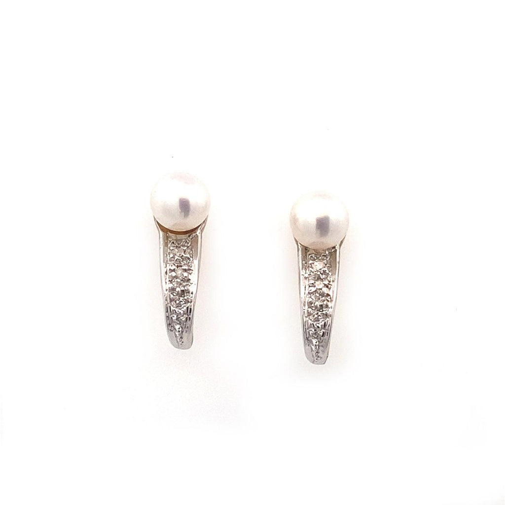 9ct 2tone Freshwater Pearl & Diamond Stud Earrings 
