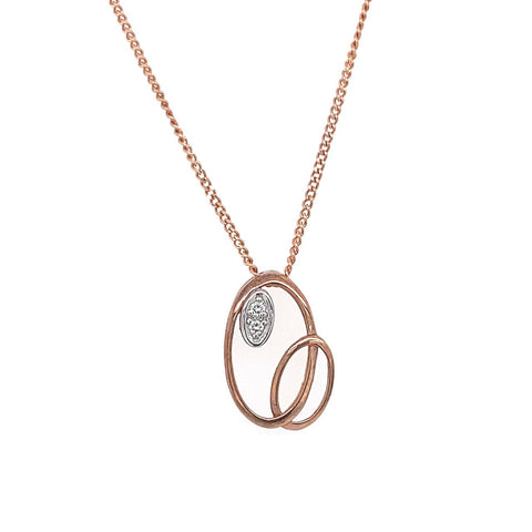 9ct Rose Gold Oval Diamond Pendant Including Chain