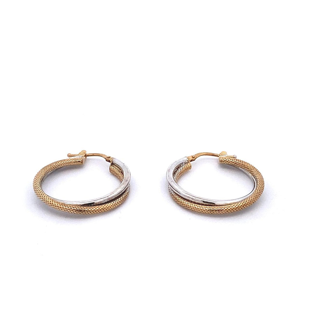 	9ct 2tone Twisted Design Hoop Earrings