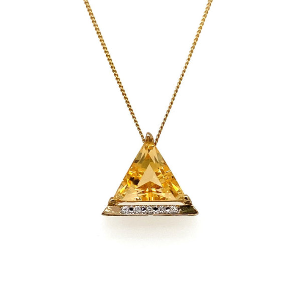 9ct Yellow Gold Citrine and Diamond Pendant