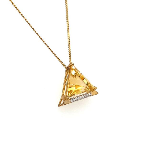 9ct Yellow Gold Citrine and Diamond Pendant