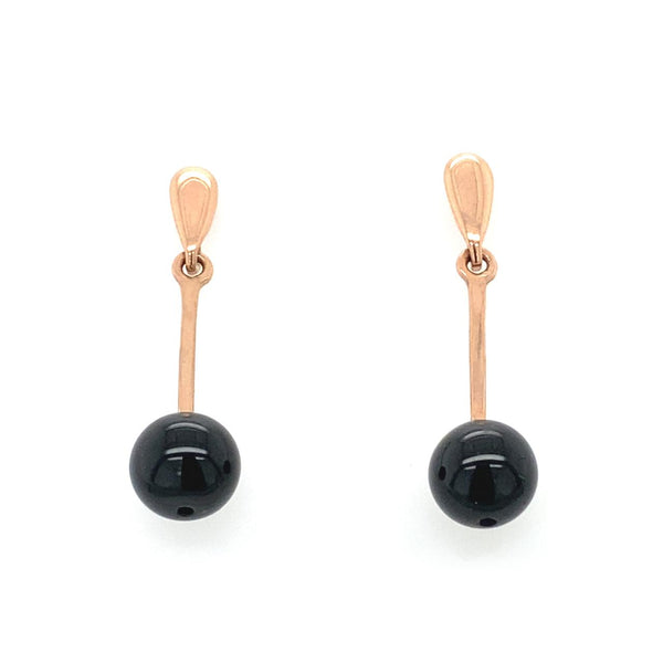 9ct Rose Gold Black Onyx Drop Stud Earrings 