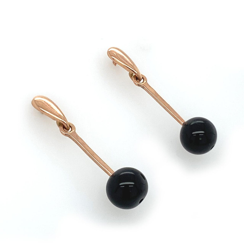 9ct Rose Gold Black Onyx Drop Stud Earrings 