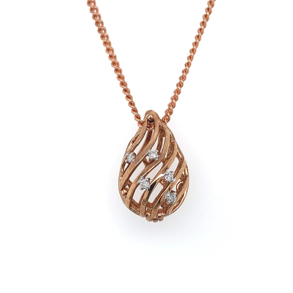 9ct Rose Gold Teardrop Diamond Pendant