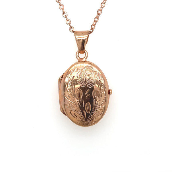 9ct Rose Gold Italian Engraved Floral Oval Locket