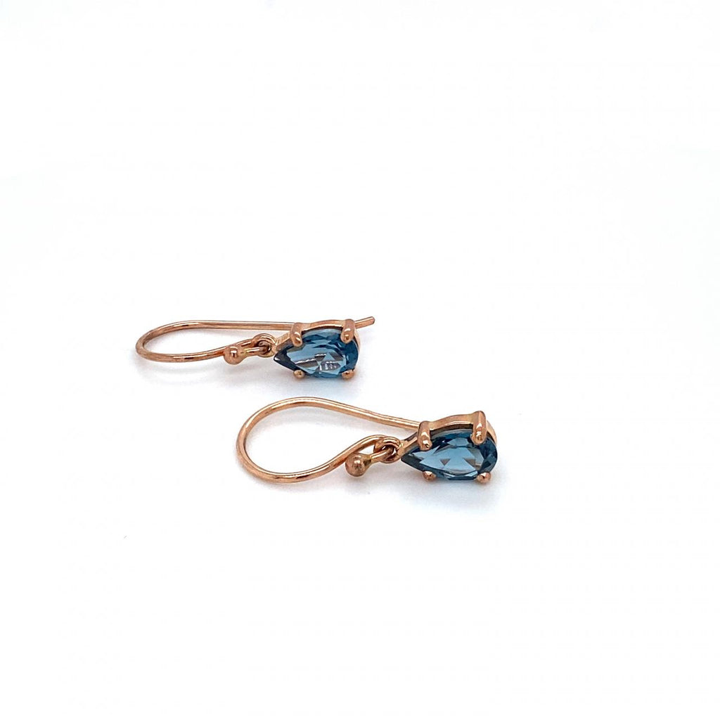9ct Rose Gold London Blue Topaz Drop Earrings