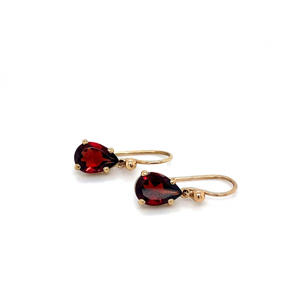 9ct Yellow Gold Garnet Drop Earrings - Main Image