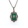 Sterling Silver Emerald Cut Green Agate and Marcasite Necklet