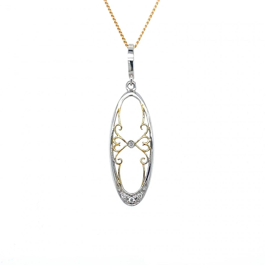 9ct 2tone Diamond Pendant Including Chain