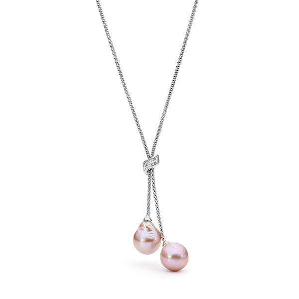 Sterling silver two pink baroque Freshwater Pearl Necklace