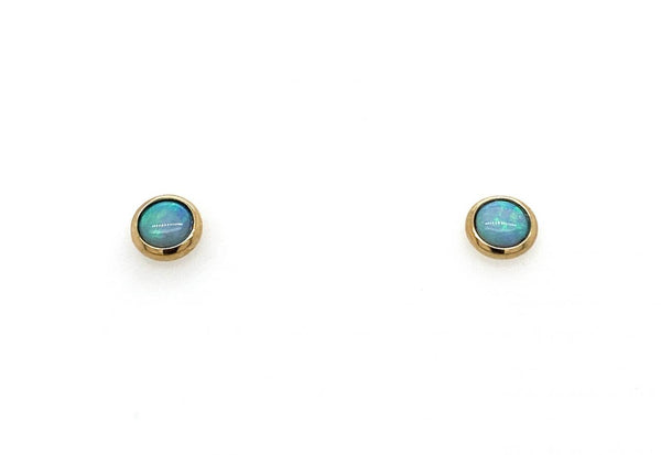 9ct Yellow Gold Circular Opal Stud Earrings