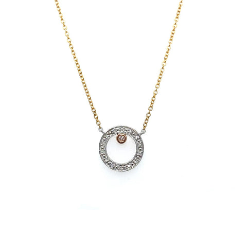 9ct 3tone Diamond Circle Pendant With Pink Diamond On Chain