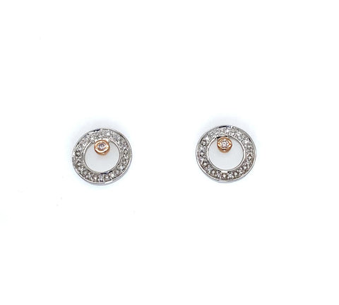9ct 2tone Diamond Circle Stud Earrings With Pink Diamonds