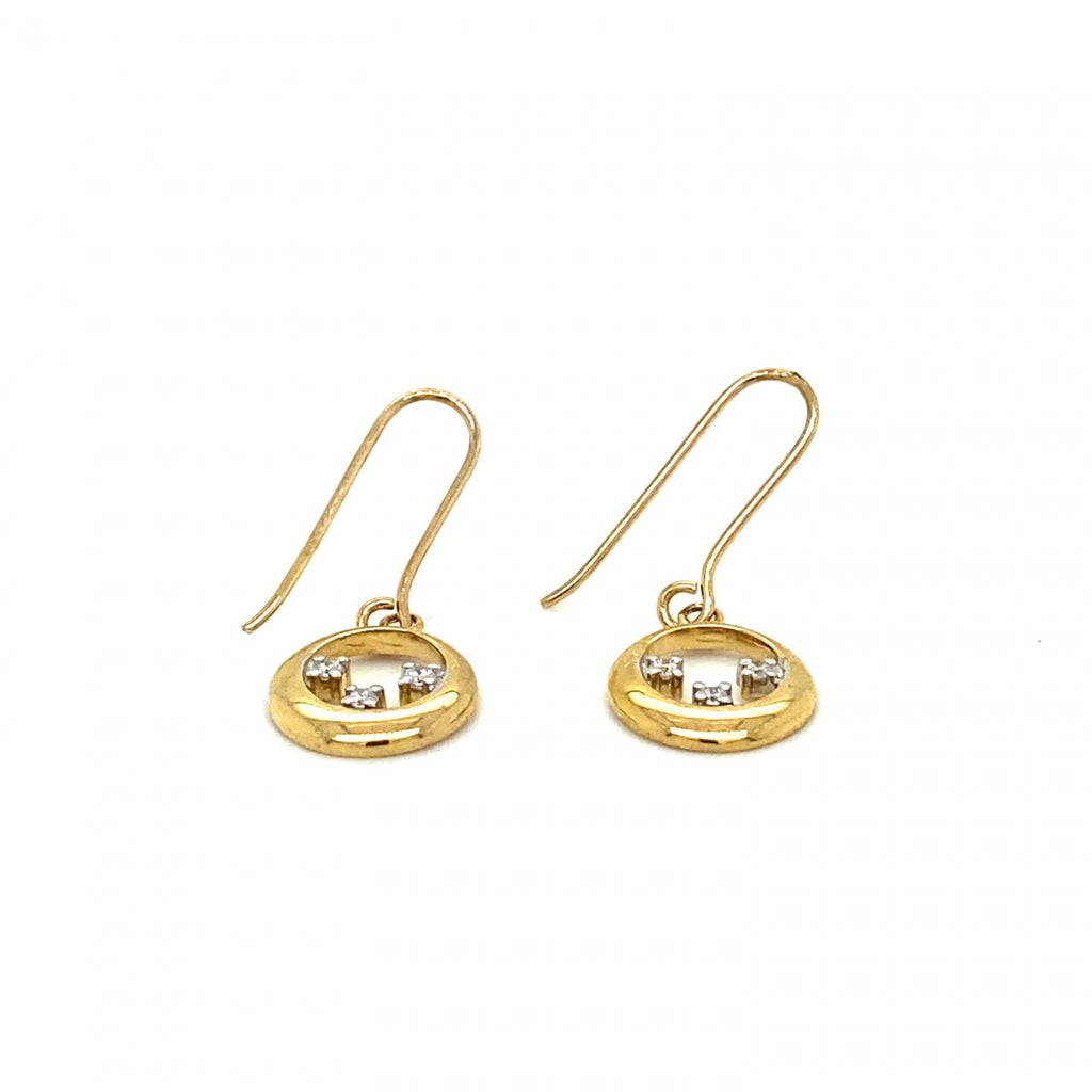 9ct Yellow Gold Diamond Circle Drop Earrings
