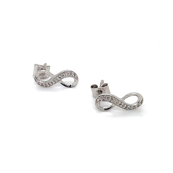 9ct White Gold Diamond Infinity Stud Earrings 