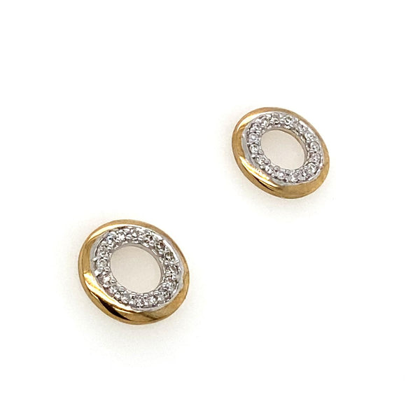  	9ct 2tone Circular Diamond Set Stud Earrings