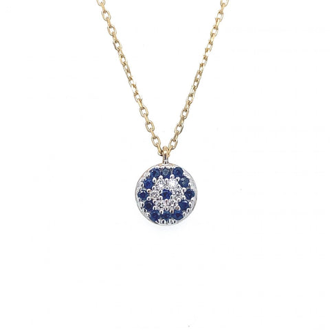 9ct Yellow Gold Diamond Sapphire Small Circle Pendant