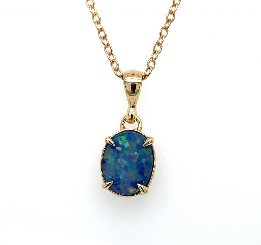 9ct Yellow Gold Opal Claw Set Pendant