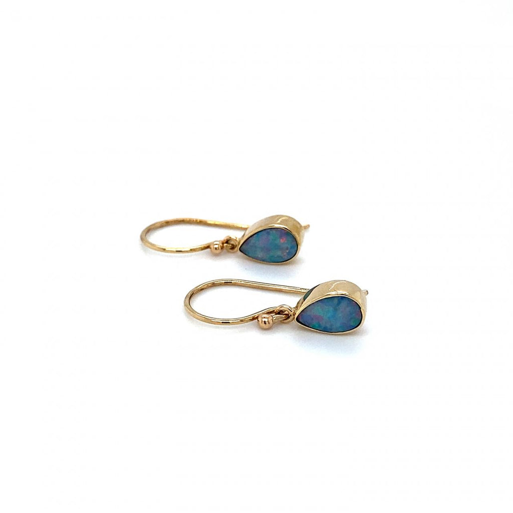 9ct Yellow Gold Teardrop Bezel Set Opal Earrings