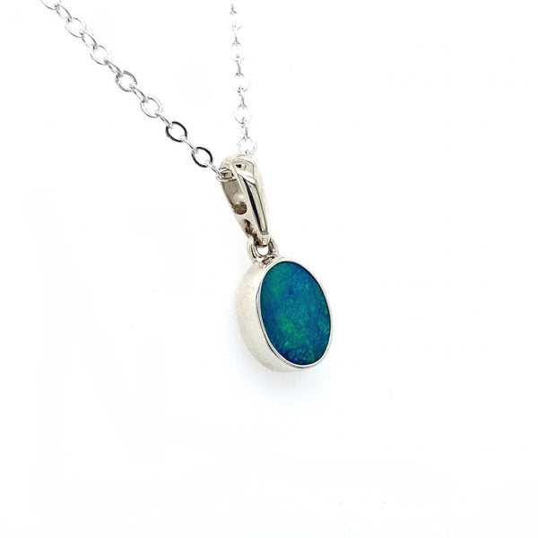 Sterling Silver Opal Bezel Set Oval Pendant