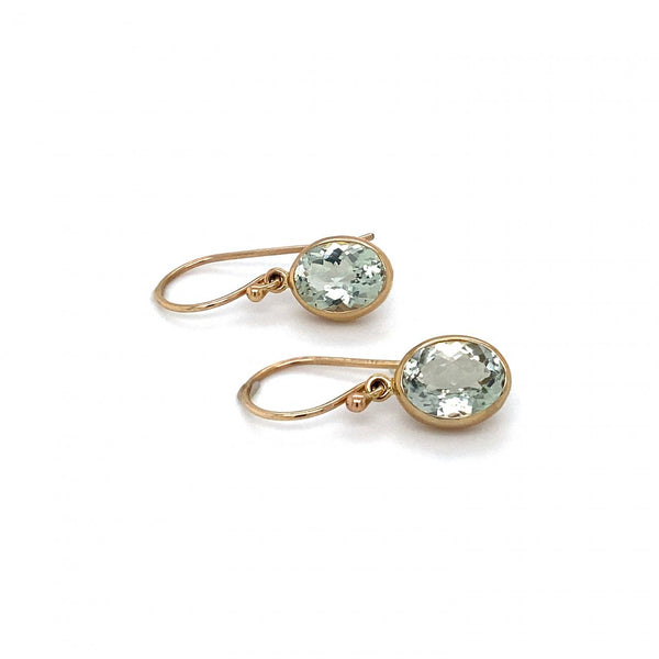 9ct Yellow Gold Checkerboard Green Amethyst Drop Earrings