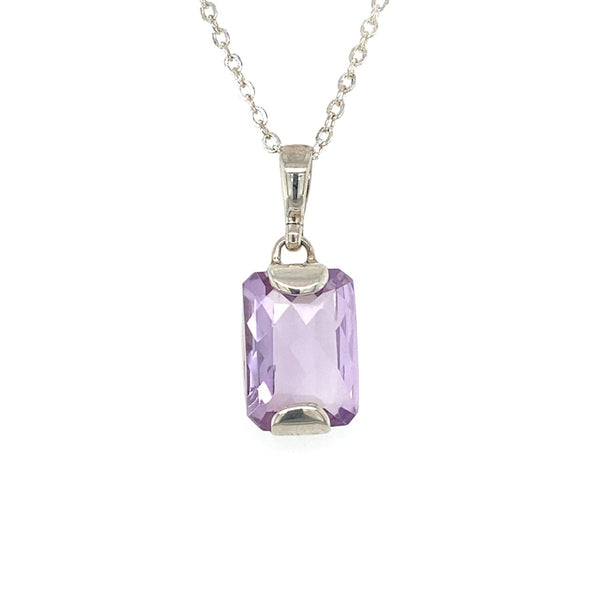 Sterling Silver Rectangle Amethyst Pendant