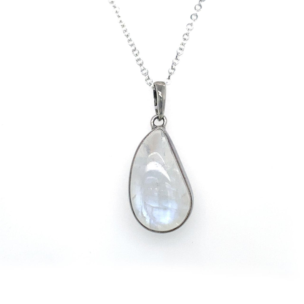 Sterling Silver Bezel Set Teardrop Moonstone Pendant