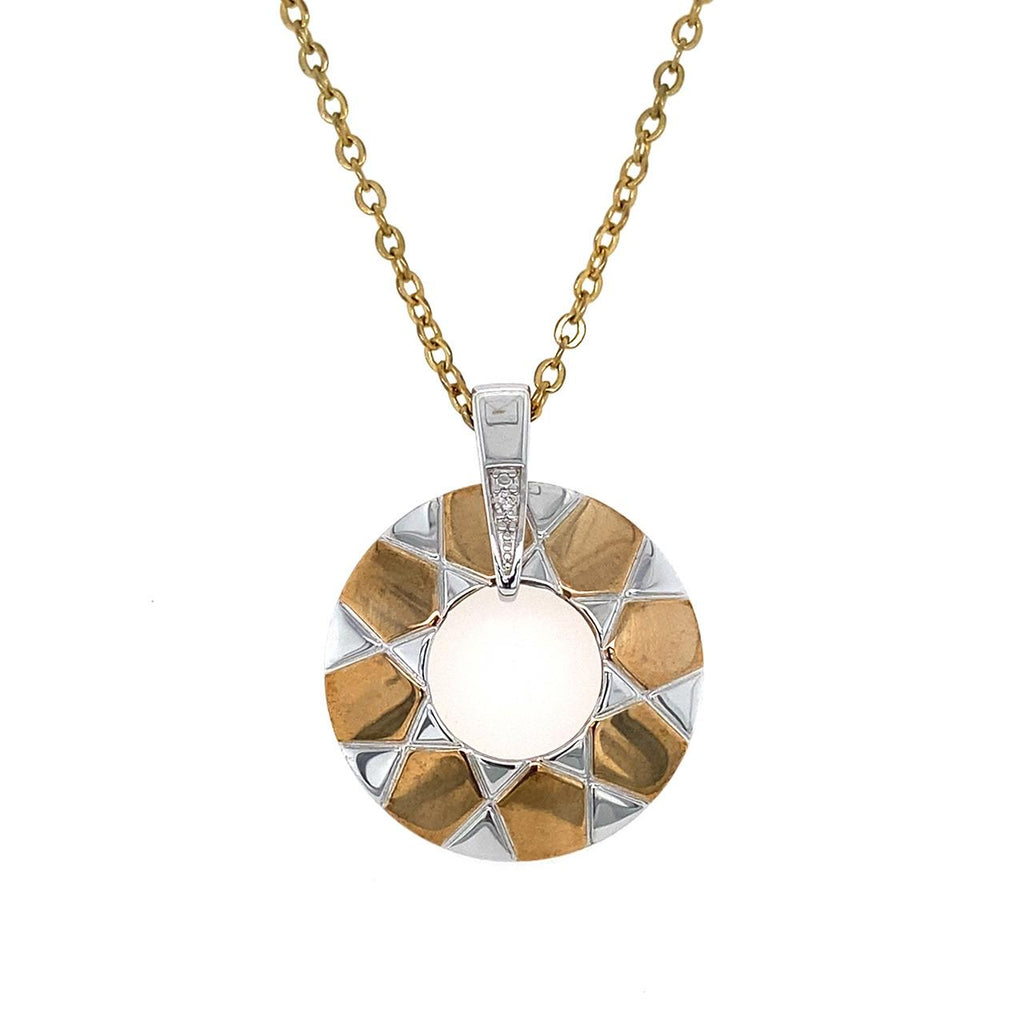 9ct Two Tone Circular Diamond Set Pendant