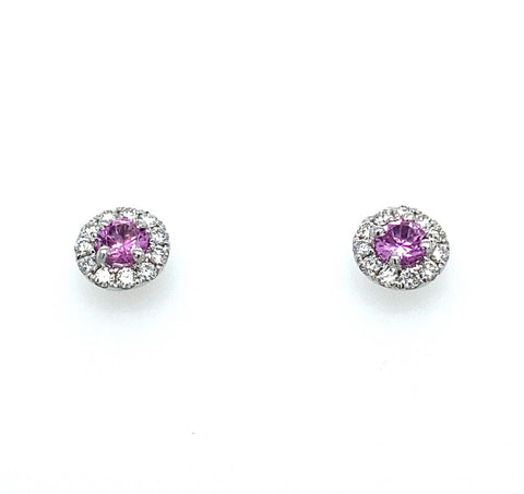 18ct White Gold Pink Sapphire Diamond Earrings