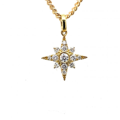 18ct Yellow Gold Star Shape Cluster 0.16pt Diamond Pendant 