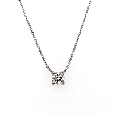 18ct White Gold Claw Set Round Diamond Pendant Necklet 