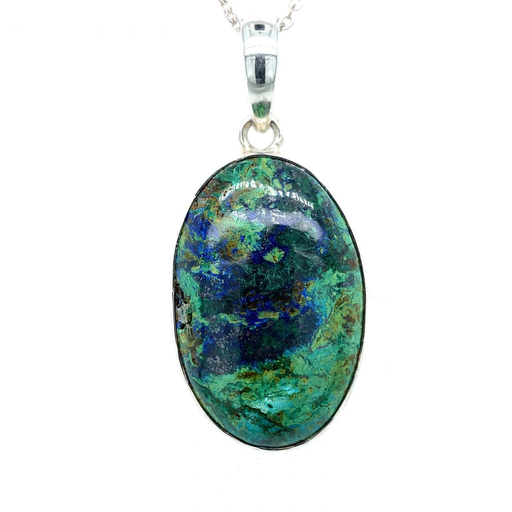  	Sterling Silver Oval Azurite Bezel Set Gemstone Pendant